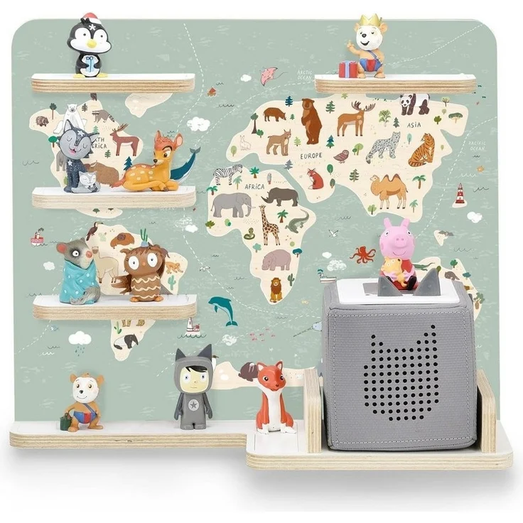 stadtecken Kinderregal Atlas mit schmalen Boden - geeignet für die Toniebox und Tonies, Bunte, verspielte Aufbewahrung für 35 Figuren, ideal fürs Kinderzimmer – Bild 1