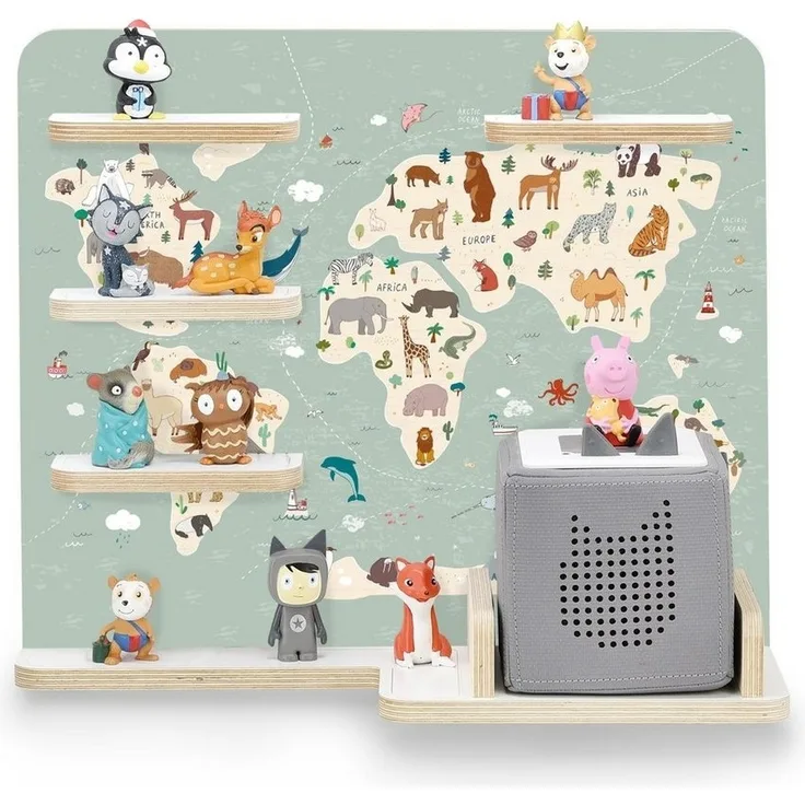 stadtecken Kinderregal Atlas mit schmalen Boden - geeignet für die Toniebox und Tonies, Bunte, verspielte Aufbewahrung für 35 Figuren, ideal fürs Kinderzimmer