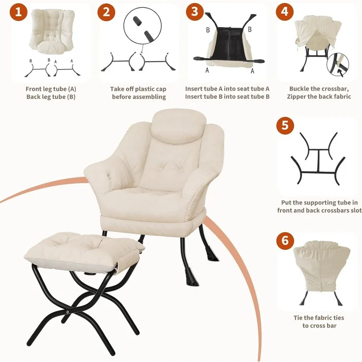 GarveeMore Ohrensessel mit klappbarem FußHocker,bequeme Lounge-Sessel, Relaxsessel für kleine Wohnungen,Wohnzimmer und Schlafzimmer – Bild 4
