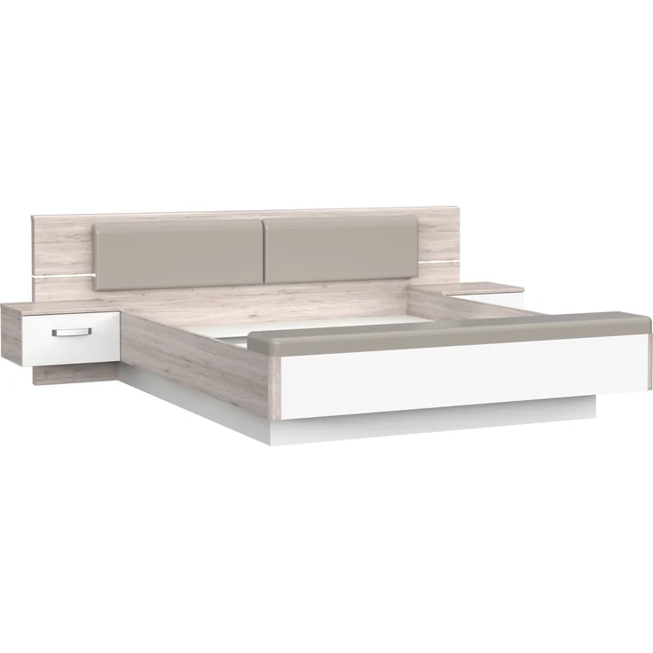 Bettanlage >Rondino< in Sandeiche / Weiß Glanz - 285,3x87,7x237cm (BxHxT) – Bild 2