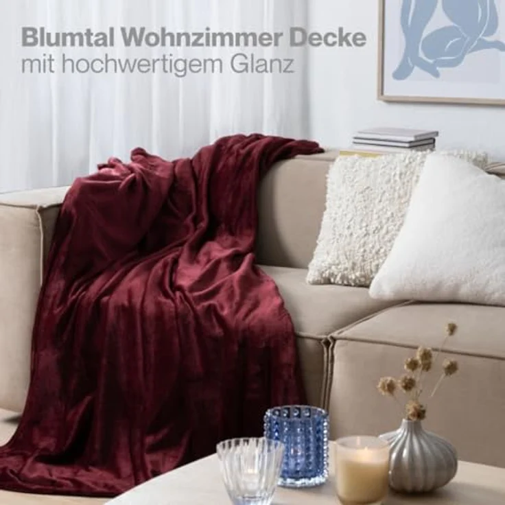 Blumtal Kuscheldecke flauschig - Oeko-TEX zertifizierte Fleecedecke 130x150 cm - Wohndecke 130x150 cm - Decke Couch Wohn- & Kuscheldecke - Flauschdecke - Wohndecke Kuscheldecke 130x150 cm Dunkelrot – Bild 7