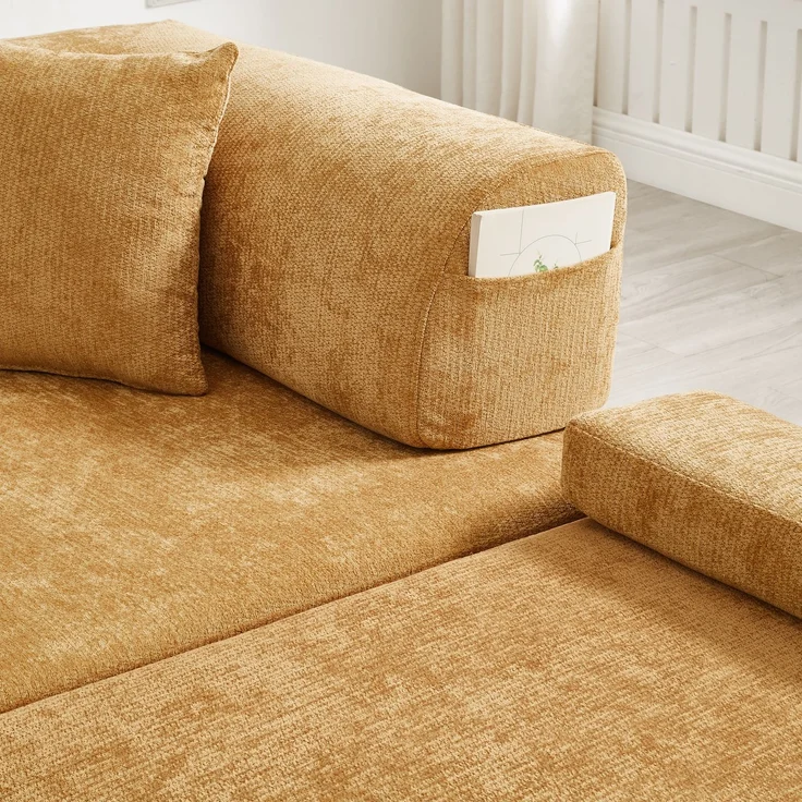 ZUBALIYA Sofa, für Wohnzimmer und Apartments, mit stabilem Untergestell, für den täglichen Gebrauch, für funktionale Raumgestaltung, Natur – Bild 2