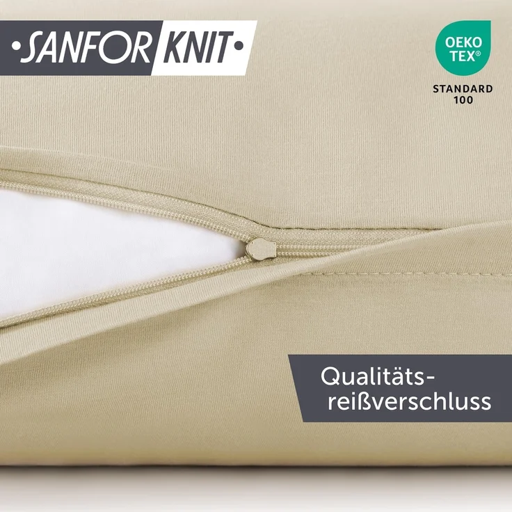 Blumtal Kissenbezug 65x65 cm (2er Set Kissenbezüge) - Beige - 100% Baumwoll-Jersey, Oeko-Tex Zertifiziert, Kissenhülle 65x65 - Jersey Kopfkissenbezug für Kissen 65x65 cm mit Reißverschluss – Bild 3