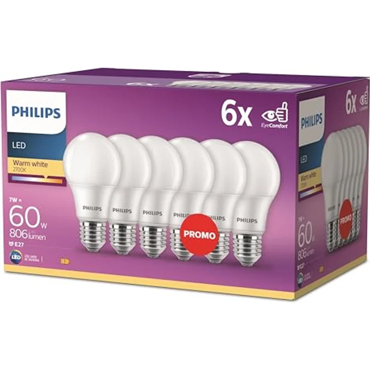 Philips LED Classic E27 Lampen 6-er Pack (60 W), matte LED Lampen mit warmweißem Licht, energiesparende Lampen mit langer Nutzlebensdauer, neue Generation – Bild 2