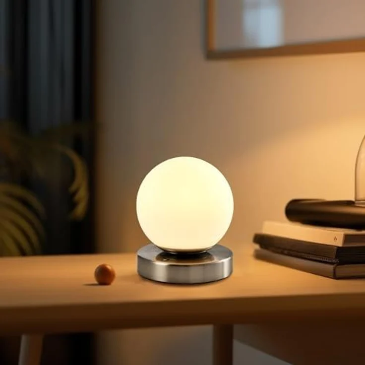 LQWELL Nachttischlampe Nachttischleuchte, Tischlampe Tischleuchte, 3 Dimmstufen USB Wiederaufladbar, LED fest integriert, Warmweiß, Touch Beistelltischlampe Leselampe Kugel Glas – Bild 7