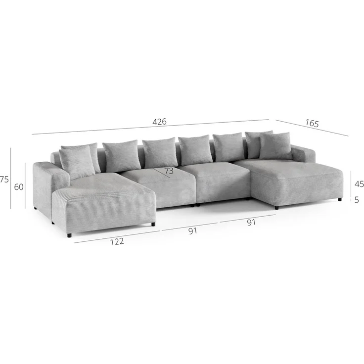 Wohnlandschaft Sofa U-Form Designersofa MEGAN in Stoff Salvador Dunkelblau – Bild 2