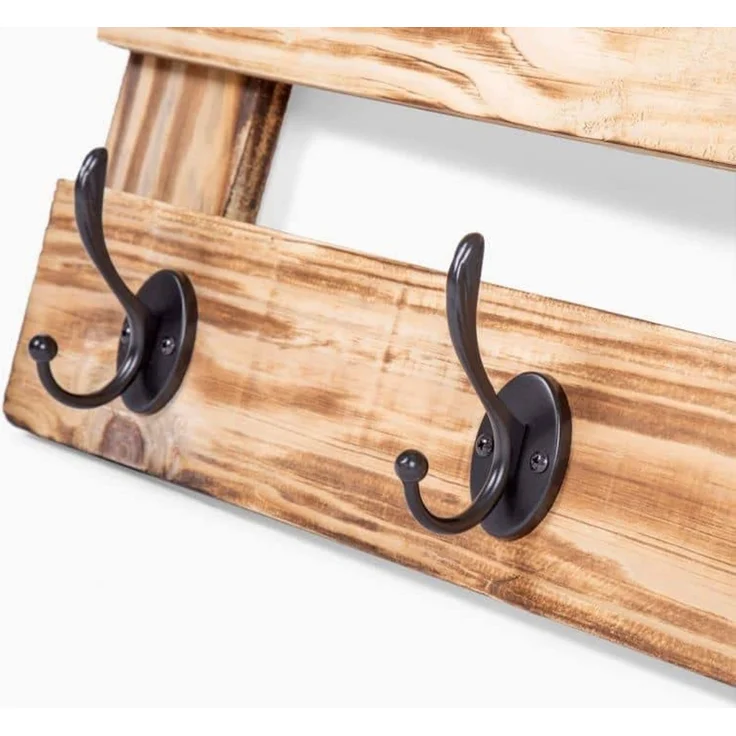 K&L Wall Art Wandgarderobe Palettenmöbel Garderobe Vintage Paletten Wandregal mit Kleiderhaken, Kiefernholz massiv Holzregal – Bild 7