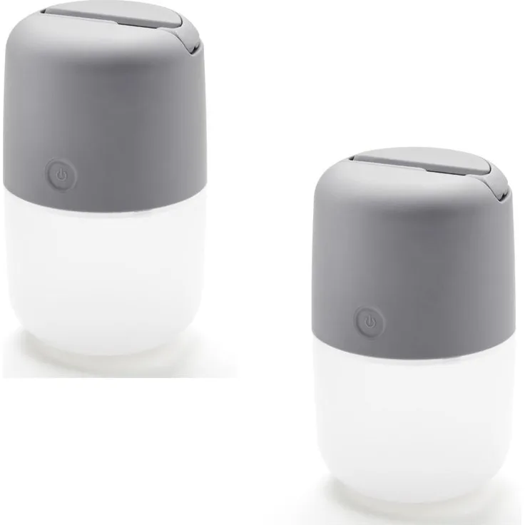 2er Set Solar LED Leuchte ASSISI mit 3-Stufen Dimmer & USB-Kabel, IP44, Grau
