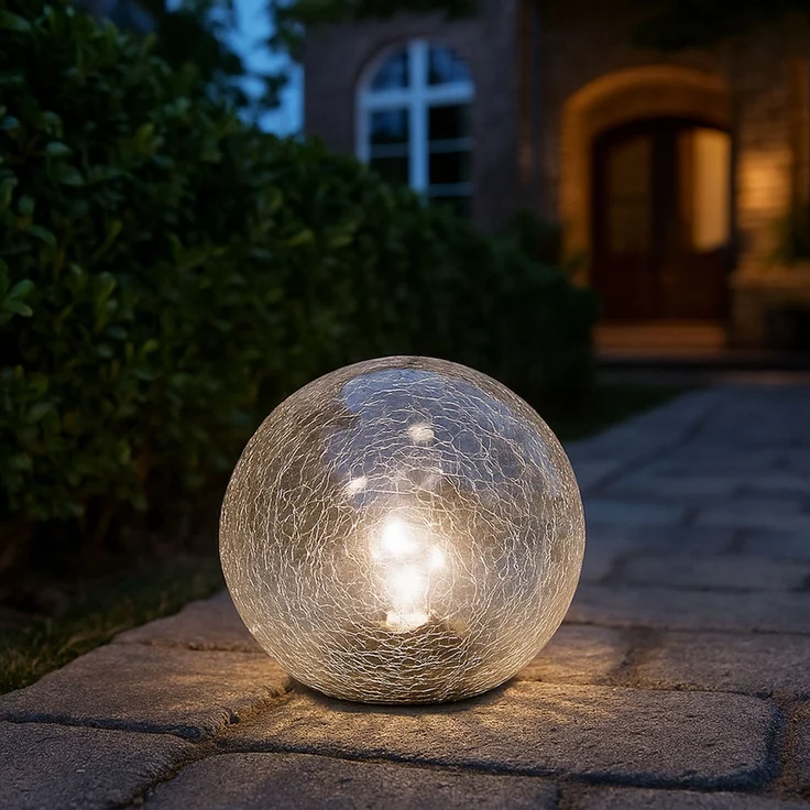 2er Set LED Außenleuchte, Solarkugel, Glas Crackle, D 15 cm – Bild 2