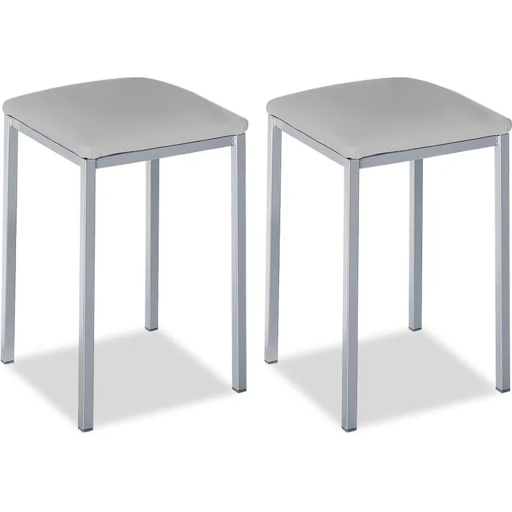 ASTIMESA - Gepolsterter Küchenhocker - Solide und Feste Struktur - Gestell Farbe Aluminium und Sitzfläche aus Kunstleder - Sitzfarbe: Grau. Lieferumfang: 2 Stück, Maße: 35 x 35 x 45 cm