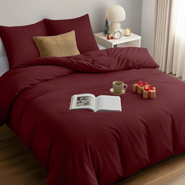 Utopia Bedding Bettwäsche 220x240 Set - Mikrofaser Bettbezug 240x220 cm + 2 Kissenbezüge 65x65 cm - Burgund – Bild 2