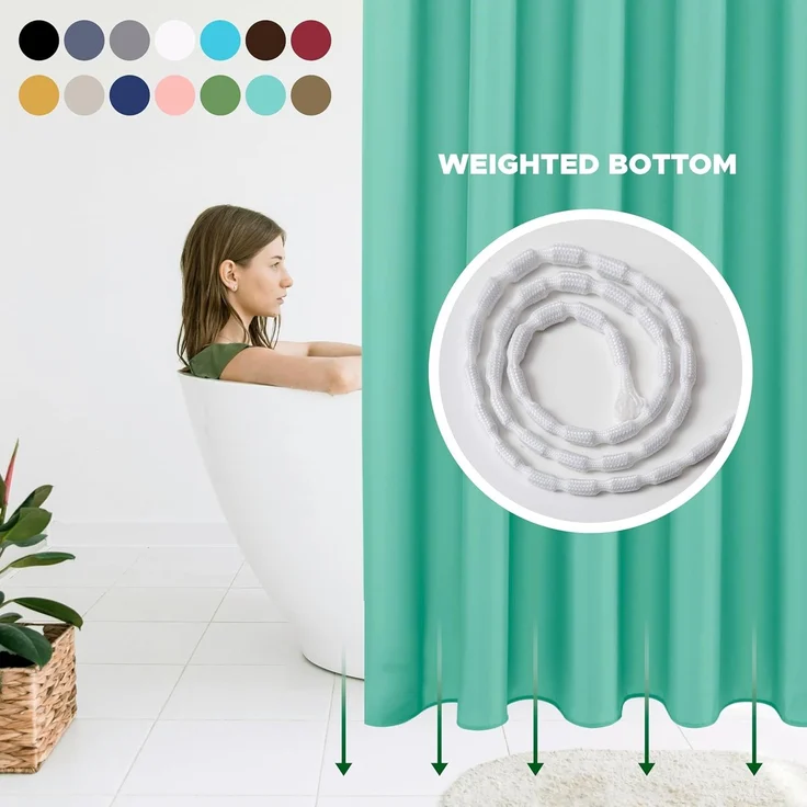 Stoff Duschvorhang 183 × 183 cm Türkis, Wasserresistent, Rustproof Ösen, Gewichteter Saum – Bild 2