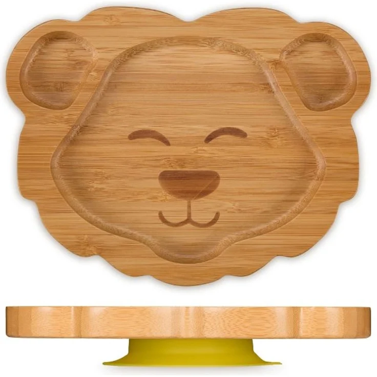 Relaxdays Baby-Teller mit Saugnapf "Löwe", BPA-frei, Phthalat-frei & Formaldehyd-frei, Bambus, 3x23,5x18 cm – Bild 1