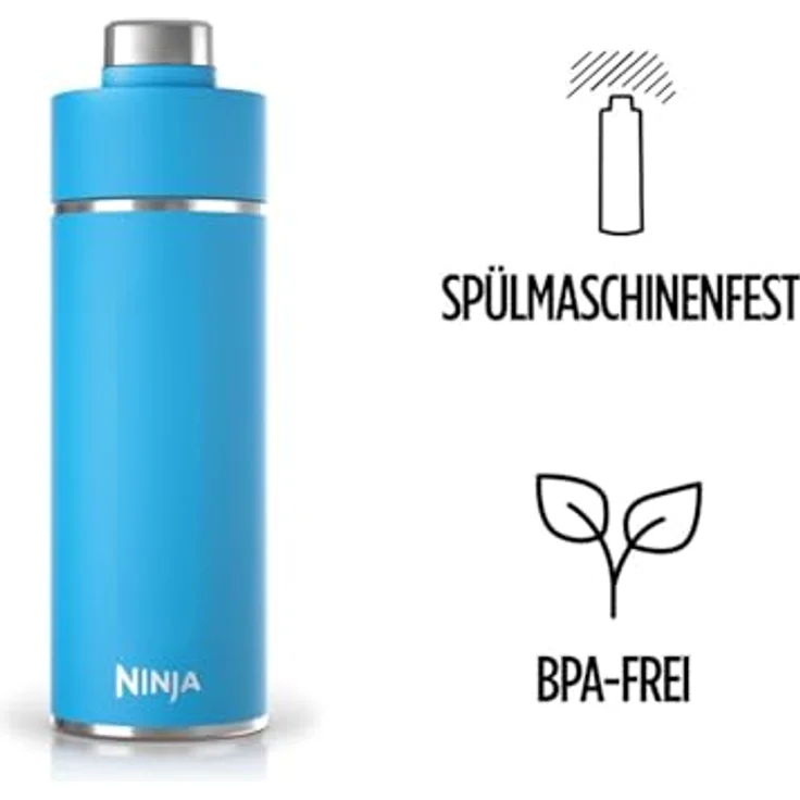 Ninja Thirsti Wasserflasche, Thermobecher to go, 530 ml, auslaufsicherer Deckel, für kohlensäurehaltige, heiße & kalte Getränke, dreifach isolierte Reiseflasche, Edelstahl, Tropenblau, DW1801EUUKSB – Bild 7