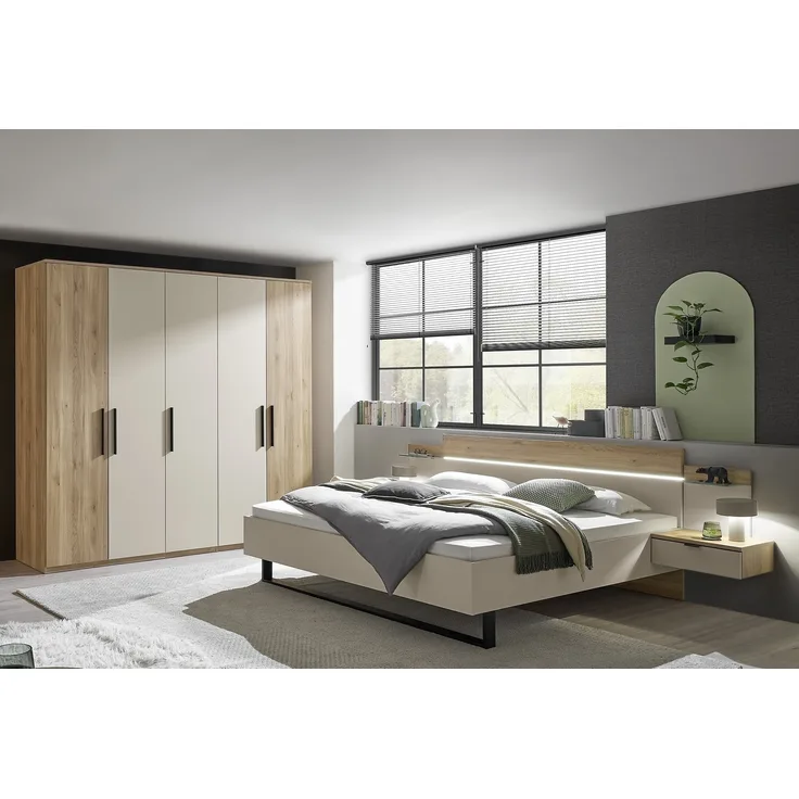 Schlafzimmer-Set >Danao< (2-teilig) Doppelbett + Kleiderschrank, Mauvella Oak Dekor / Kashmir