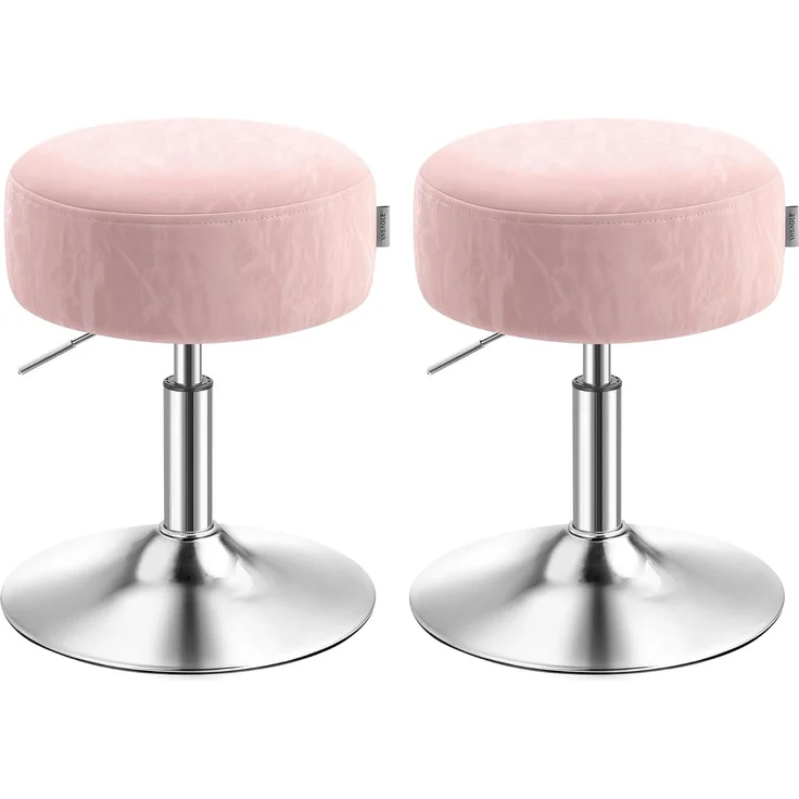 VASAGLE Schminkhocker 2er Set, Schminkstuhl, Barhocker, höhenverstellbar, 360° drehbar, PU, Dicke Polsterung, für Schlafzimmer, Küche, Esszimmer, modern, pastellrosa ZH2504013