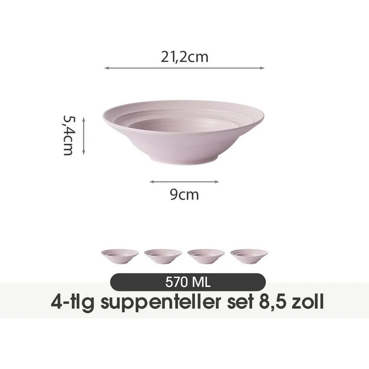 JIWOO Suppenteller 4er Ø22cm, Speiseteller Pastateller Salatteller Dessertteller Plate, (4 St), Keramik Tellerset Lila mikrowellen- und spülmaschinenfest Ø21,2 cm – Bild 1
