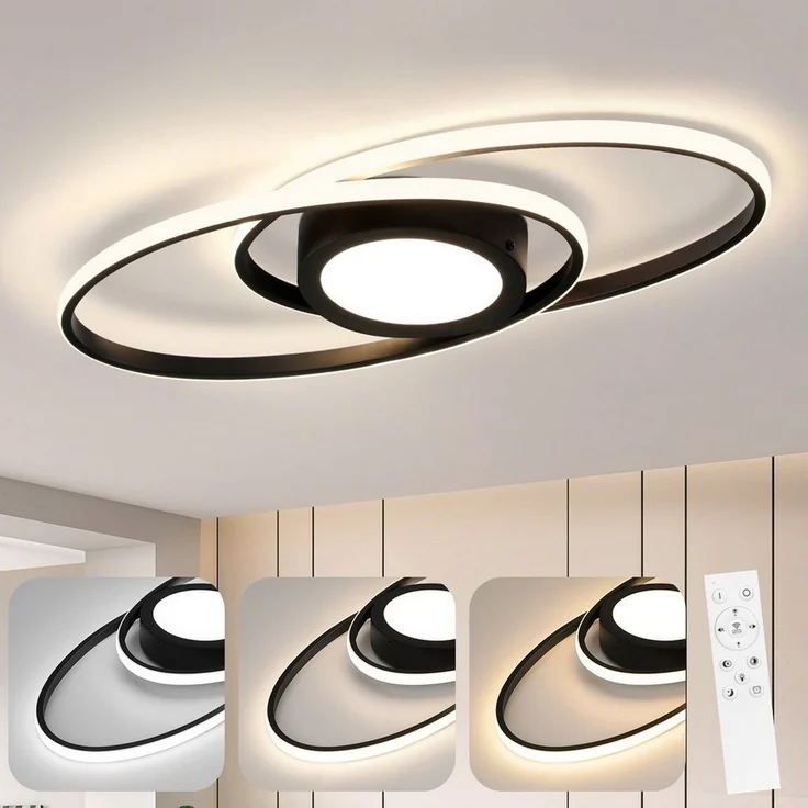 Nettlife LED Deckenleuchte Schlafzimmer Schwarz/Weiß Dimmbar Metall Wohnzimmer mit Fernbedienung, Dimmbar, LED fest integriert, Warmweiß Neutralweiß Kaltweiß, Schlafzimmer Kinderzimmer Küche Balkon perfekt als Weihnachtsgeschenk – Bild 1