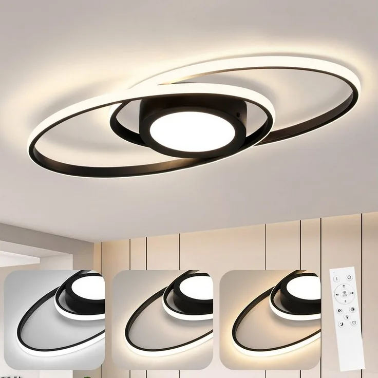 Nettlife LED Deckenleuchte Schlafzimmer Schwarz/Weiß Dimmbar Metall Wohnzimmer mit Fernbedienung, Dimmbar, LED fest integriert, Warmweiß Neutralweiß Kaltweiß, Schlafzimmer Kinderzimmer Küche Balkon