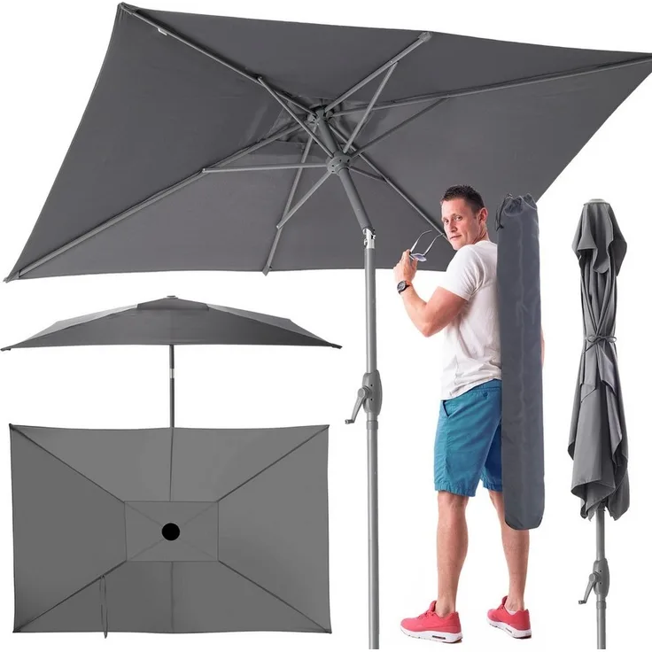 TOM Sonnenschirm mit Kurbel 140x210cm Rechteckig inklusive Kühltasche, Tragetasche, 34mm Standrohr, 180 g/m² Polyester