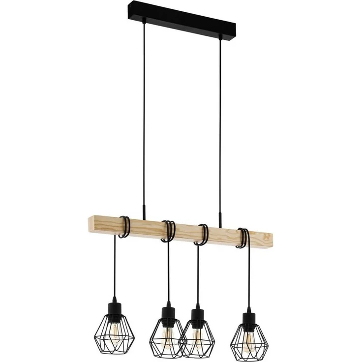 Eglo 43132 Pendelleuchte TOWNSHEND 5 Stahl schwarz, Holz braun E27 4X40W L:70cm B:20cm H:110cm dimmbar – Bild 3