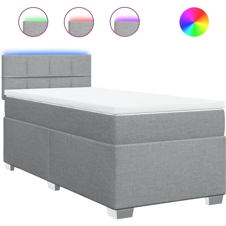 Boxspringbett mit Matratze, Stoff, Viereckige, grauer Fuß, Hellgrau, 90x200 cm, true – Bild 2