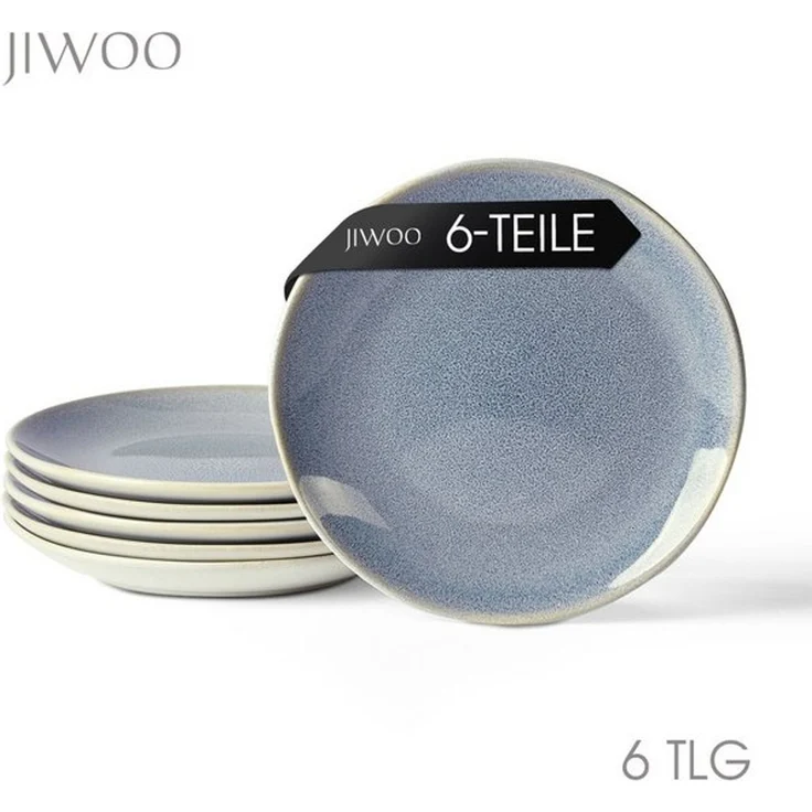 JIWOO Teller 4er Ø19,5cm, Speiseteller Steakteller Dessertteller Pastateller Plate, (6 St), Keramik Hochwertiges Tellerset Blau Mikrowellenofen Spülmaschine – Bild 4