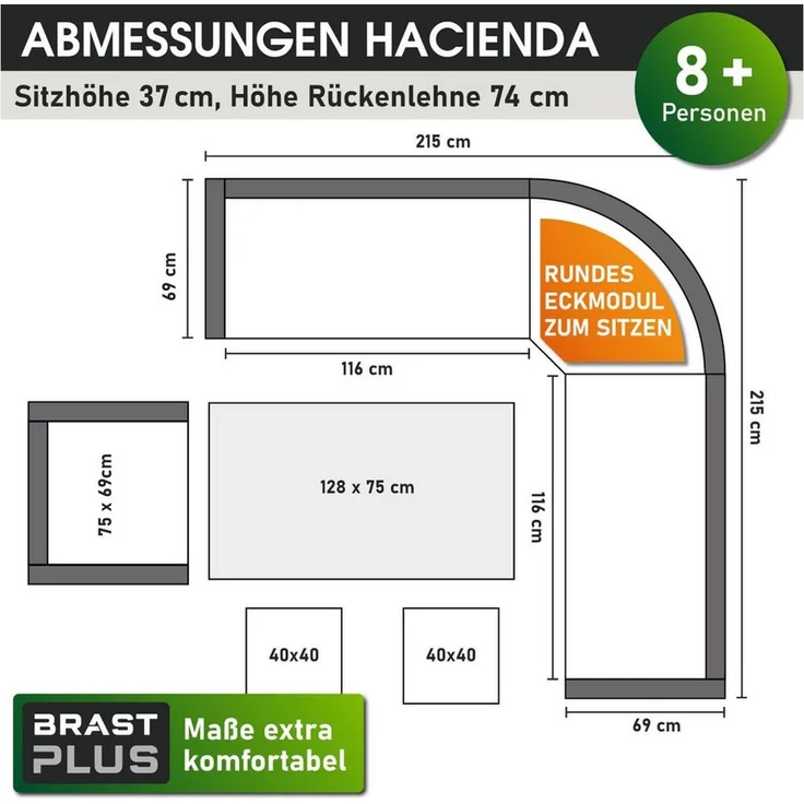 BRAST Gartenlounge-Set Hacienda, bis zu 10 Personen, viele Farben inkl. Kissen & Abdeckung, (1-tlg), TÜV geprüft Outdoor Loungemöbel – Bild 2