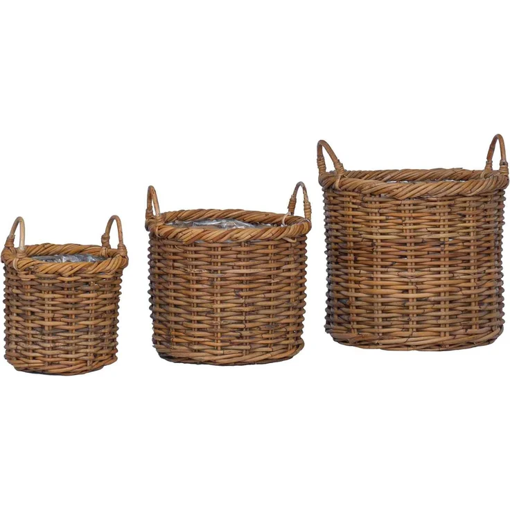 vidaXL Blumentopfkorb mit Speicher GENDT 3 stk. Naturbraun Kubu Rattan 42020956 – Bild 2