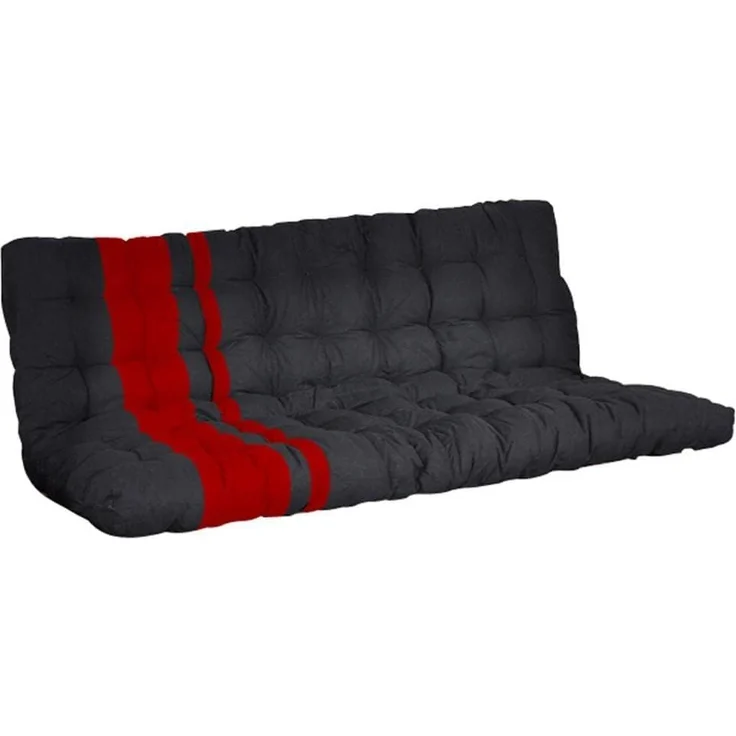 Vente-unique - MODULO Futon Stoff SchwarzRot - B 135 cm x H 10 cm x L 190 cm – Bild 3