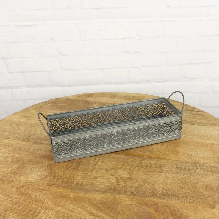 Macosa Home Dekotablett Dekotablett 34 cm Metall antik grau Schale Metallschale Metalltablett (Retro vintage Landhaus), Dekoschale Schale Metallschale filigran – Bild 3