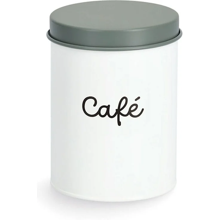 ZELLER 19377 Vorratsdose CAFÉ 1300 ml aus Metall, weiß/dunkelgrün, ca. Ø 11 x 15 cm – Bild 1
