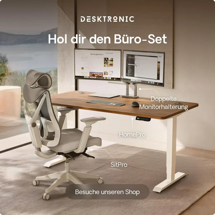 Desktronic HomePro Höhenverstellbarer Schreibtisch 120 × 60 cm – Elektrischer Schreibtisch Mit Zwei Elektrischen Motoren, Touchscreen-Steuerung und Integrierten USB-A- und USB-C-Ladeanschlüssen – Bild 9