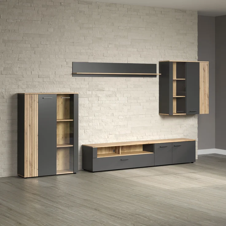 Wohnwand Esteban in grau und Eiche Evoke 340 cm – Bild 7