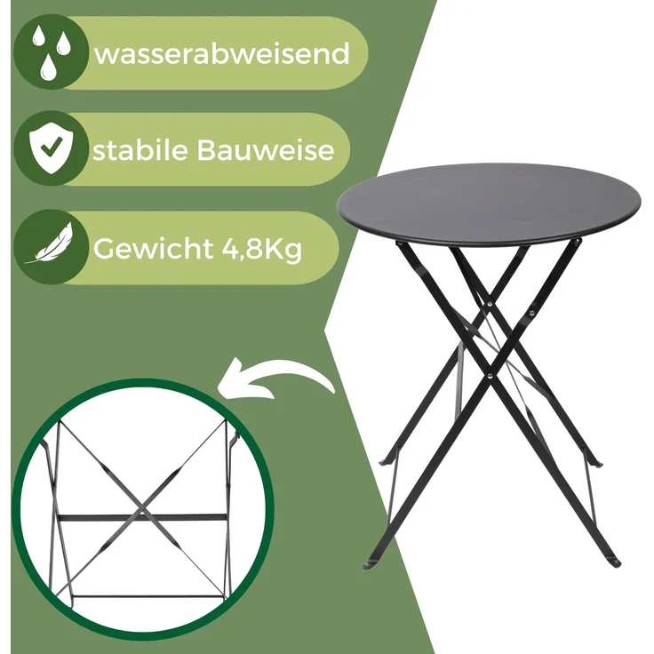 Albatros Bistroset 3-teilig Schwarz – Bistrotisch mit 2 Stühlen – klappbare Stühle und Tisch aus robustem Metall – optimal als Balkonmöbel Set oder Gartenmöbel in modernem Design – Bild 3