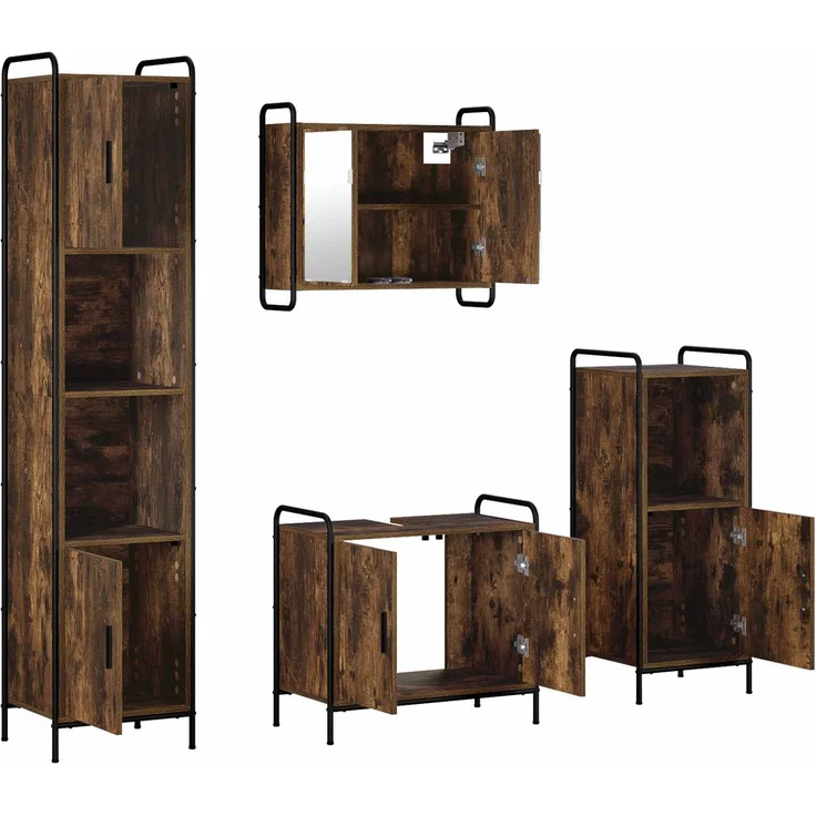 vidaXL Badezimmerschrank-Set 4 stk. Räuchereiche 40 x 36 x 181 cm 3444593 – Bild 7