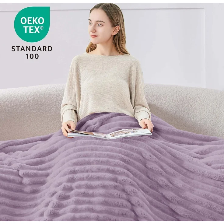 BEDELITE Kuscheldecke Flauschig Decke Klein - weiche Flanell Decken Lavendel 125x150 für Sofa, Deko Streifen Cord Fleecedecke als Sofaüberwurf für Wohnzimmer, Throw Blanket Wide Use – Bild 2