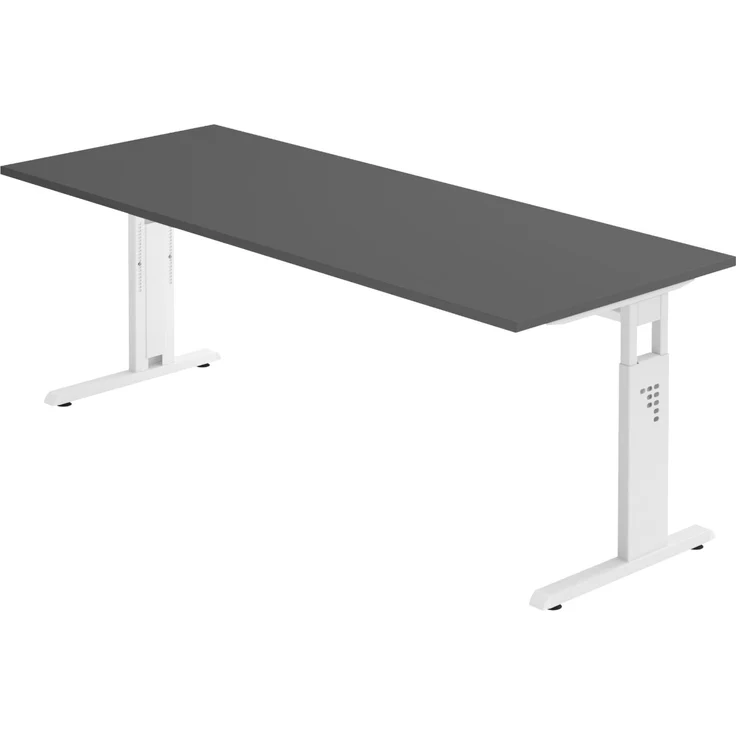 bümö höhenverstellbarer Schreibtisch O-Serie 200x80 cm in Graphit, Gestell in weiß - großer PC Tisch für's Büro manuell höhenverstellbar, Computertisch verstellbar, OS-20-G-W – Bild 1