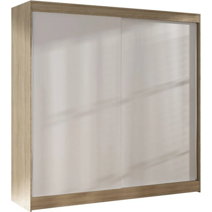 Kleiderschrank Basti X 200 cm - Schwebetürenschrank mit Kleiderstange und Einlegeboden, Schlafzimmerschrank mit 2 Türen, Schiebetürenschrank 200x215x58 cm (Sonoma/Weiß) – Bild 5
