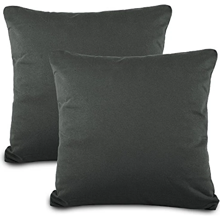 aqua-textil Classic Line Baumwoll Kissenbezug 2er-Set 40x60 anthrazit Kissen Bezug Reißverschluss Jersey Kissenhülle – Bild 2