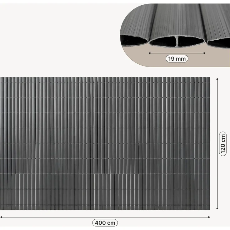 PVC Sichtschutzmatte Cefalu 120x400 cm 19mm Anthrazit [casa. pro] – Bild 2