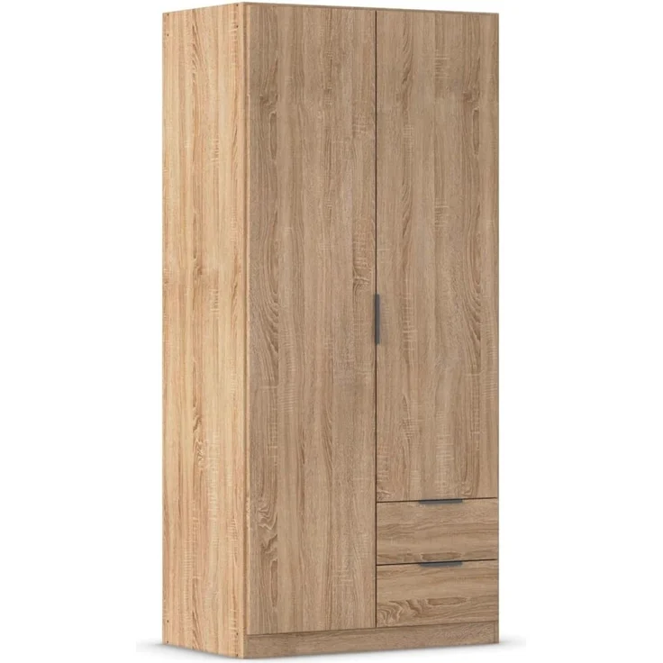 Rauch Möbel Lagoa, Kleiderschrank, Garderobe für Schlafzimmer, Kinderzimmer, Jugendzimmer 2-türig, 2 Schubladen, mit Zubehör Basic, Farbe Eiche Sonoma, Holz, Breite 91 cm – Bild 1