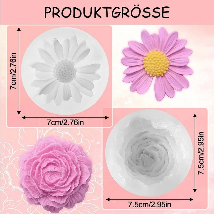 Agger Silikonform 2-teiliges Set Silikon-Kerzenformen – 3D-Blumendesign, DIY-Handformen, (2-tlg) – Bild 2