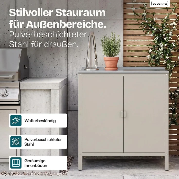 Outdoor Schrank Bolognano 92 x 80 x 50 cm Beige, matt [casa. pro] – Bild 4