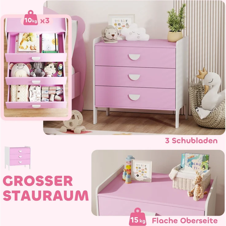 AIYAPLAY Kinderkommode, MDF, Rosa, 60L x 40B x 60H cm – Bild 4
