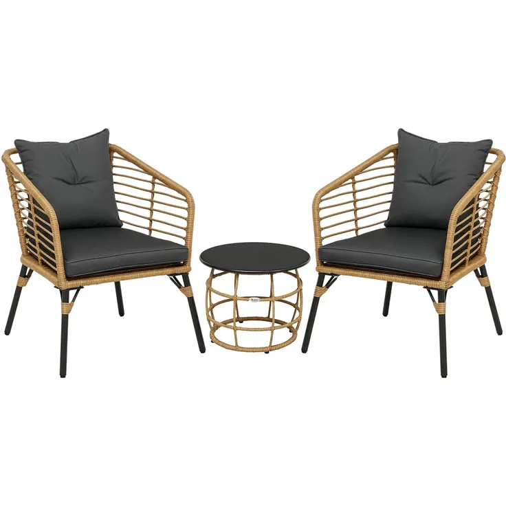 MELAYR, 3-teiliges Bistro-Set, wetterbeständig, 1 Beistelltisch, 2 Stühle, 62 cm x 65 cm x 78 cm, Sand+Dunkelgrau
