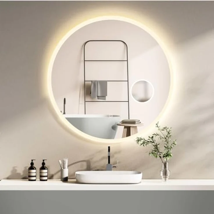 HOKO Runder LED Badspiegel 80cm Hamburg, Designspiegel mit 3-fach Kosmetikspiegel, Touch Schalter, LED Lichtwechsel - Warmweiß - Kaltweiß - Neutral – Bild 1
