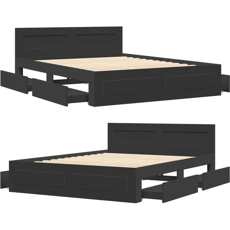 vidaXL Bettgestell mit Kopfteil ohne Matratze Schwarz 160x200 cm 3295549 – Bild 8