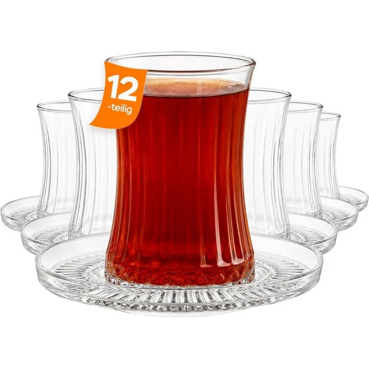 EmirtexHome Teeglas Pasabahce Elysia 6er Teegläser Set mit Unterteller 12-teilig, 12-tlg. – Bild 1