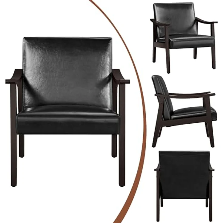 Yaheetech Relaxsessel Retro Loungesessel Polsterstuhl Fernsehsessel Lesesessel Einzelsofa bis 136 kg Belastbar für Wohnzimmer/Empfangsraum/Heimkino/Schlafzimmer Schwarz – Bild 9